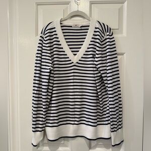 Vineyard Vines Women’s V-Neck Sweater‎ Navy & White Striped Cotton Nautical - XL